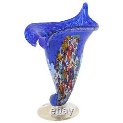GlassOfVenice Murano Glass Millefiori Horn Of Plenty Vase Blue