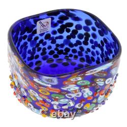 GlassOfVenice Murano Glass Millefiori Mosaic Bowl Blue