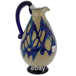 GlassOfVenice Murano Glass Silver Pitcher/ Carafe Blue Web