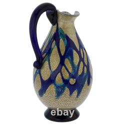 GlassOfVenice Murano Glass Silver Pitcher/ Carafe Blue Web