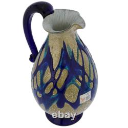 GlassOfVenice Murano Glass Silver Pitcher/ Carafe Blue Web