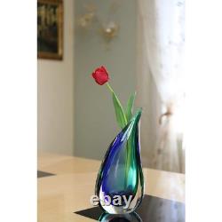 GlassOfVenice Murano Glass Sommerso Wave Vase Green Blue GlassOfVenice Murano Glass Sommerso Wave Vase Green Blue