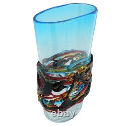 GlassOfVenice Murano Glass Vesuvio Oval Vase Aqua Blue