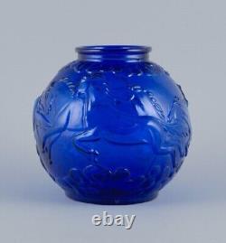 Glimma Glasbruk, Sweden. Art Nouveau Blomkula art glass vase in blue glass