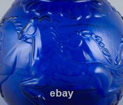 Glimma Glasbruk, Sweden. Art Nouveau Blomkula art glass vase in blue glass