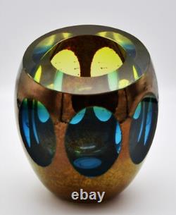 Global Views Molten Jewel Vase Aqua Faceted Art Glass