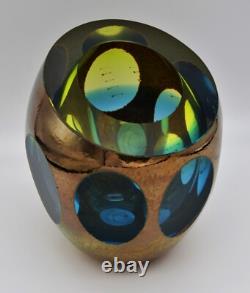 Global Views Molten Jewel Vase Aqua Faceted Art Glass