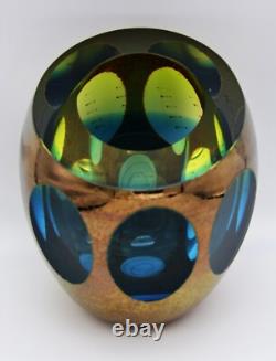 Global Views Molten Jewel Vase Aqua Faceted Art Glass