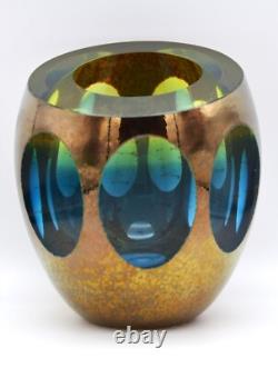 Global Views Molten Jewel Vase Aqua Faceted Art Glass