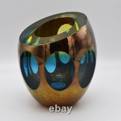 Global Views Molten Jewel Vase Aqua Faceted Art Glass