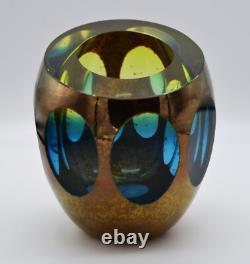 Global Views Molten Jewel Vase Aqua Faceted Art Glass