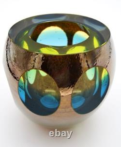 Global Views Molten Jewel Vase Aqua Faceted Art Glass