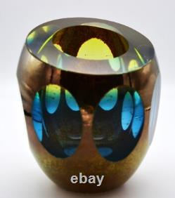 Global Views Molten Jewel Vase Aqua Faceted Art Glass
