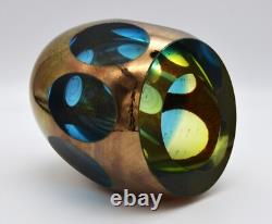 Global Views Molten Jewel Vase Aqua Faceted Art Glass