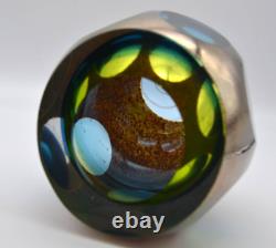 Global Views Molten Jewel Vase Aqua Faceted Art Glass