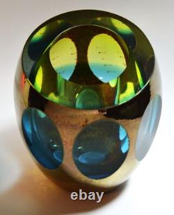 Global Views Molten Jewel Vase Aqua Faceted Art Glass