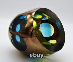 Global Views Molten Jewel Vase Aqua Faceted Art Glass