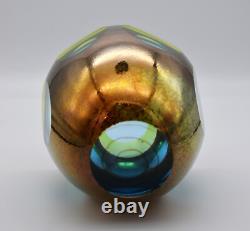 Global Views Molten Jewel Vase Aqua Faceted Art Glass