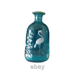 Gorgeous BLUE BLOWN GLASS Hand painted Deco Vase 5 1/2 Tall