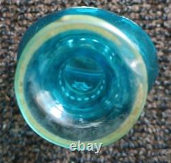Gorgeous BLUE BLOWN GLASS Hand painted Deco Vase 5 1/2 Tall