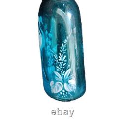 Gorgeous BLUE BLOWN GLASS Hand painted Deco Vase 5 1/2 Tall