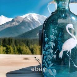 Gorgeous BLUE BLOWN GLASS Hand painted Deco Vase 5 1/2 Tall