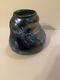 Gorgeous Blue Iridescent Blown Art Glass Pinched Vase Gary Levi Levay Studios