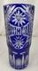 Gorgeous Bohemian Czech Cobalt Blue Cut to Clear Crystal Art Glass Vase 11 Tall