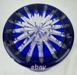 Gorgeous Bohemian Czech Cobalt Blue Cut to Clear Crystal Art Glass Vase 11 Tall