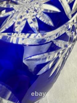 Gorgeous Bohemian Czech Cobalt Blue Cut to Clear Crystal Art Glass Vase 11 Tall