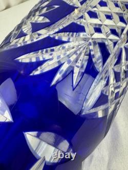 Gorgeous Bohemian Czech Cobalt Blue Cut to Clear Crystal Art Glass Vase 11 Tall