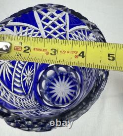 Gorgeous Bohemian Czech Cobalt Blue Cut to Clear Crystal Art Glass Vase 11 Tall