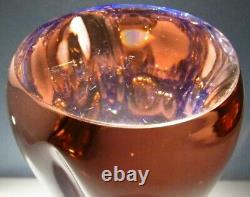 Gorgeous Czech Vase CHRIBSKA Crystal Glass Peach Pink & Blue Thick Heavy Bohemia