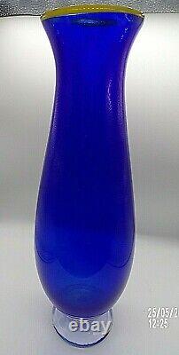 Gorgeous DALE CHIHULY Blue and Yellow Art Glass Vase Signed by Artist 13 1/2