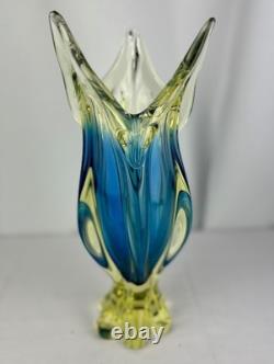 Gorgeous MCM PETRA MURANO 3 pointed Yellow and Blue Glass Art Vase from Italy
