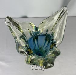 Gorgeous MCM PETRA MURANO 3 pointed Yellow and Blue Glass Art Vase from Italy