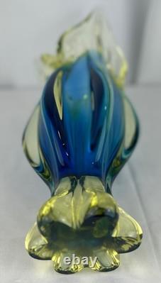 Gorgeous MCM PETRA MURANO 3 pointed Yellow and Blue Glass Art Vase from Italy