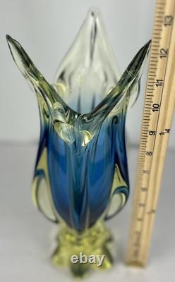 Gorgeous MCM PETRA MURANO 3 pointed Yellow and Blue Glass Art Vase from Italy