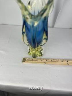 Gorgeous MCM PETRA MURANO 3 pointed Yellow and Blue Glass Art Vase from Italy