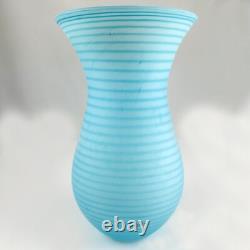 Gunnel Sahlin for Kosta Boda Striped Delight Glass Vase Blue Swirl Frosted Sig