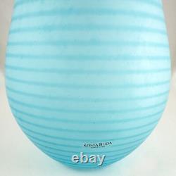 Gunnel Sahlin for Kosta Boda Striped Delight Glass Vase Blue Swirl Frosted Sig