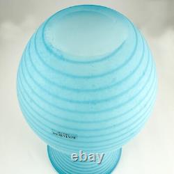 Gunnel Sahlin for Kosta Boda Striped Delight Glass Vase Blue Swirl Frosted Sig