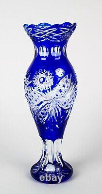 Gus Khrustalny Blue Cut to Clear Cased Crystal Large Vase 13 Russia