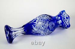 Gus Khrustalny Blue Cut to Clear Cased Crystal Large Vase 13 Russia
