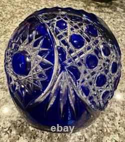Gus Khrustalny Etched Russian Lead Blue Crystal Vase