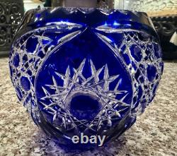 Gus Khrustalny Etched Russian Lead Blue Crystal Vase