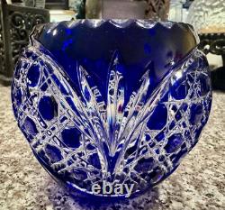 Gus Khrustalny Etched Russian Lead Blue Crystal Vase