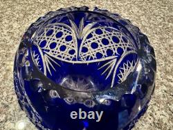 Gus Khrustalny Etched Russian Lead Blue Crystal Vase