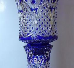 H64 cm Decorative Cased Crystal VASE, BLUE Cut to clear Overlay RUSSIA New