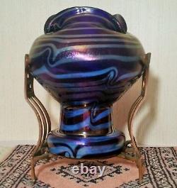 HECKERT Jugendstil art glass vase antique blue silver vtg bohemian cobalt kralik
